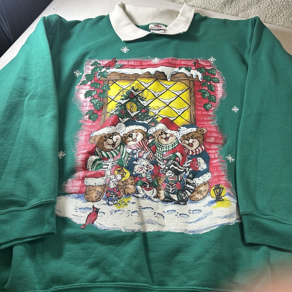 Nutcracker Teddy Bear Christmas Sweater Made USA Vintage Women 1XL‎